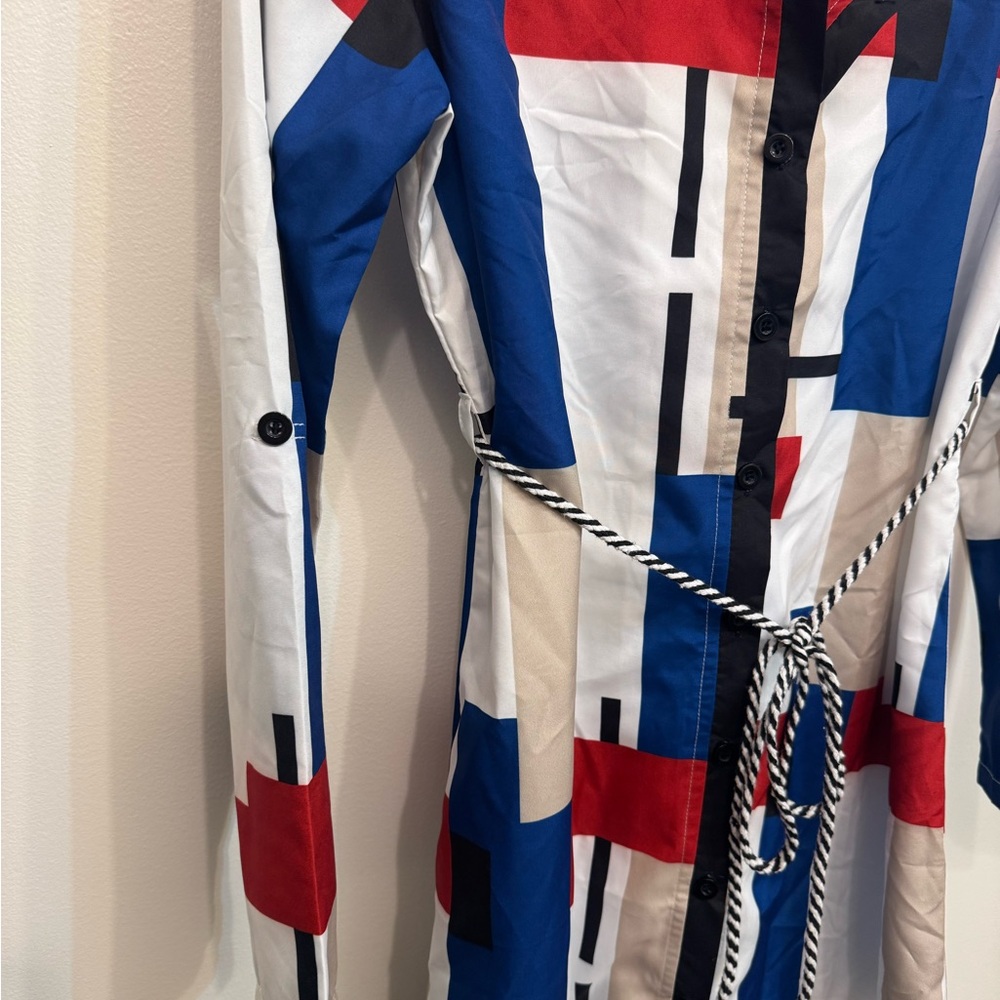 Colorful Geometric Print Shirt Dress - Large - Picture 3 of 10